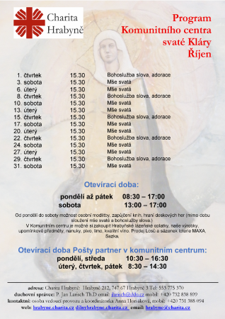 Program Komunitního centra sv. Kláry Říjen